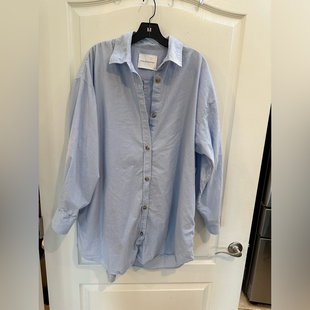king & tuckfield open back blue corduroy oversized tunic shirt w pockets small